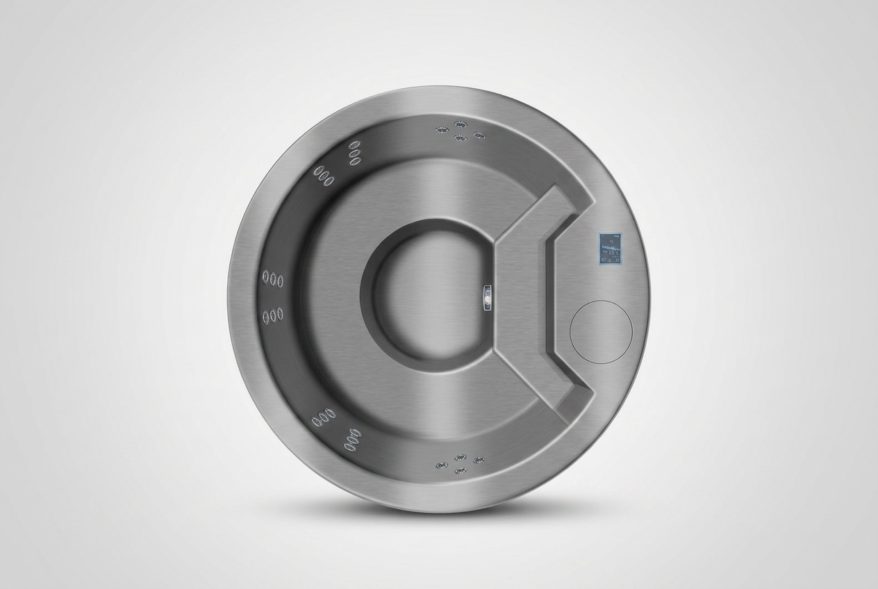 Inox Orbit – runder Edelstahl-Whirlpool, Originalaufnahme von ARRIGATO
